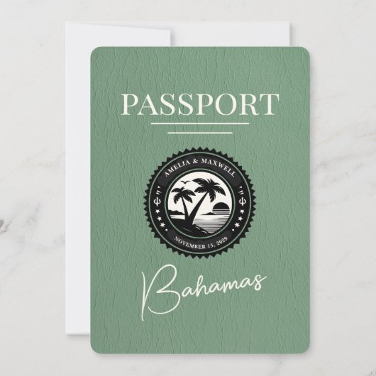 Sage Green Bahama's Paspoort Huwelijksuitnodiging Kaart (Achterkant)