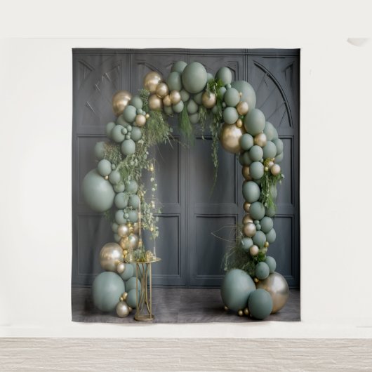Sage Green Balloon Arch Hanging Wandkleed (Voorkant)