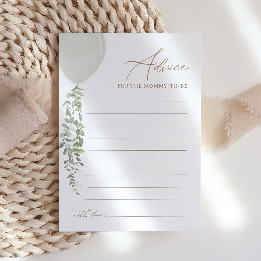 Sage Green Balloon Baby shower Advies Kaart