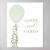 Sage Green Balloon Baby shower Kaarten en geschenk Poster (Voorkant)