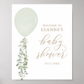 Sage Green Balloon Baby shower Welkomstbord Poster (Voorkant)
