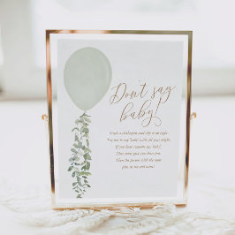 Sage Green Balloon Baby shower zeg geen Baby Poster