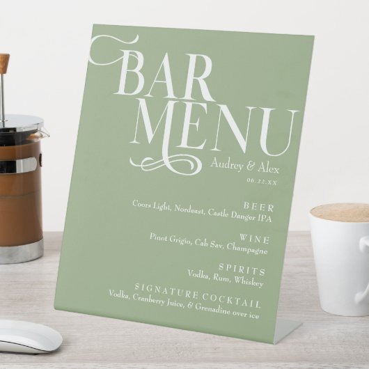 Sage Green Bar Menu Pedestal Sign Reclamebord Met Voetstuk (Insitu)