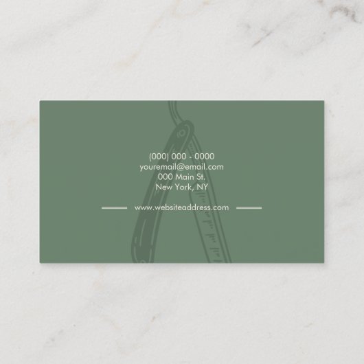 Sage Green Barbershop Design Razor Master Hair Visitekaartje (Achterkant)