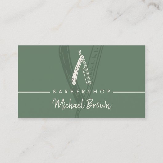 Sage Green Barbershop Design Razor Master Hair Visitekaartje (Voorkant)