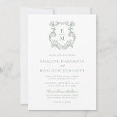 Sage Green Barok Monogram Crest Wedding Kaart (Voorkant)