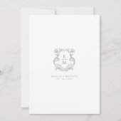 Sage Green Barok Monogram Crest Wedding Kaart (Achterkant)