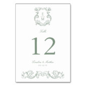 Sage Green Barok Monogram Crest Wedding Kaart (Achterkant)