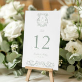 Sage Green  Barok Monogram Crest Wedding Kaart