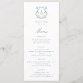Sage Green  Barok Monogram Crest Wedding Menu (Voorkant)