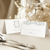 Sage Green  Barok Monogram Crest Wedding Plaatskaartje
