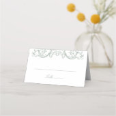 Sage Green  Barok Monogram Crest Wedding Plaatskaartje (Voorkant)