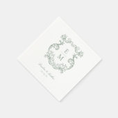 Sage Green  Barok Monogram Crest Wedding Servet (Hoek)
