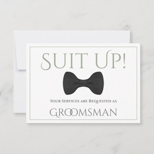 Sage Green Be My Groomsman Fun Bow Stropdas Kaart (Voorkant)