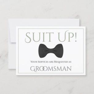 Sage Green Be My Groomsman Fun Bow Stropdas Kaart