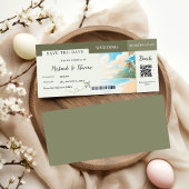 Sage Green Beach Ship Boarding Pass bruiloft Save The Date