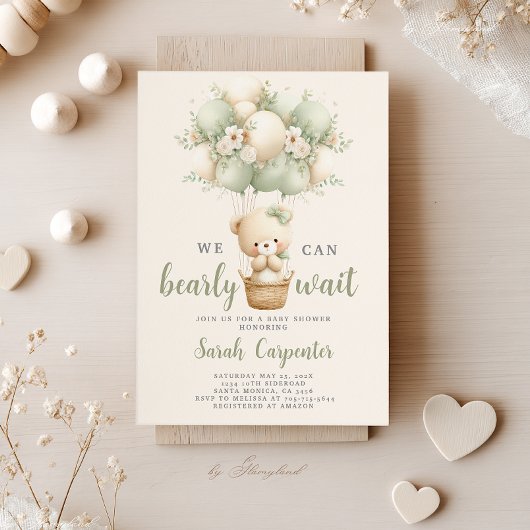 Sage Green Bear Baby Shower Boy Invitation Kaart