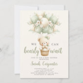 Sage Green Bear Baby Shower Boy Invitation Kaart (Voorkant)