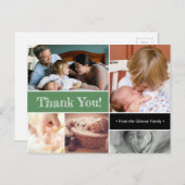 Sage green Bedankt dat je 2e baby foto's introduce Aankondigingskaart (Voorkant / Achterkant)