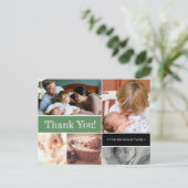 Sage green Bedankt dat je 2e baby foto's introduce Aankondigingskaart (Staand voorkant)