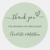 Sage Green bedankt je hart bruiloft Ronde Sticker (Voorkant)