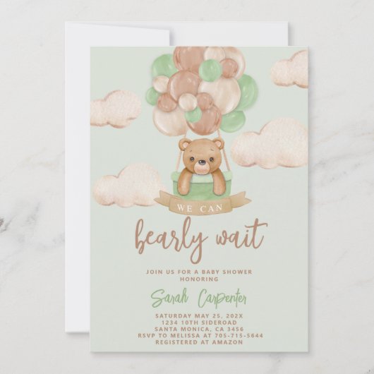 Sage Green Beer Baby shower Boy Invitation Kaart (Voorkant)