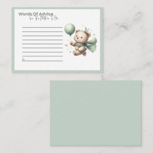 Sage Green Beer Baby shower Woorden van Advies Kaa (Voorkant / Achterkant)