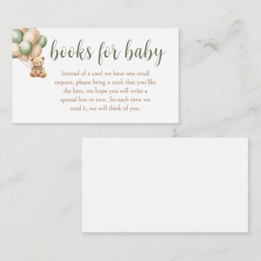 Sage Green Beer Balloon Baby shower Boeken voor Ba Informatiekaartje (Voorkant / Achterkant)