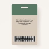 Sage Green Beige Employee Photo Logo Name Badge (Achterkant)