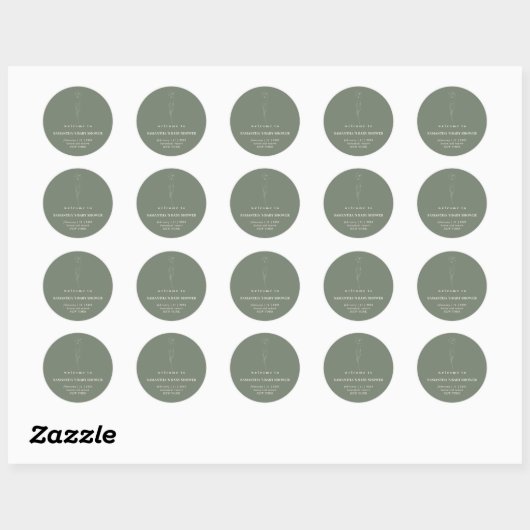 Sage Green Beige Flower Welcome baby shower Ronde Sticker (Vel)