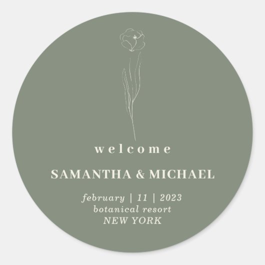 Sage Green Beige Flower Welcome Wedding Ronde Sticker (Voorkant)