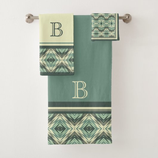 Sage Green Beige Grayish Brown Ethnic look op maat Bad Handdoek (Insitu)