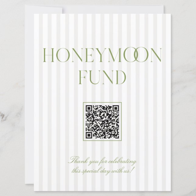 Sage Green & Beige Honeymoon Fund QR Code Sign (Voorkant)