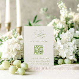 Sage Green & Beige QR Code RSVP Wedding Kaart