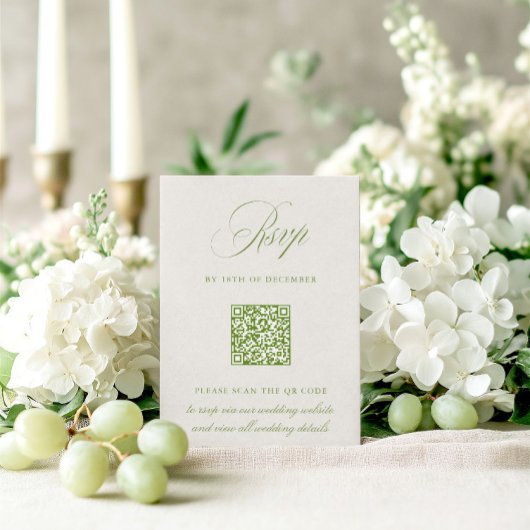 Sage Green & Beige QR Code RSVP Wedding Kaart