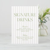 Sage Green & Beige Signature Drinken Menu Kaart (Staand voorkant)