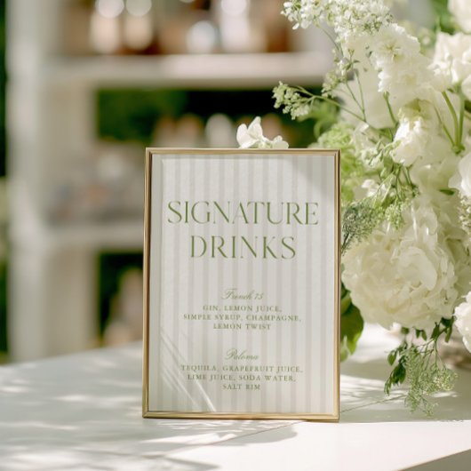 Sage Green & Beige Signature Drinken Menu Kaart