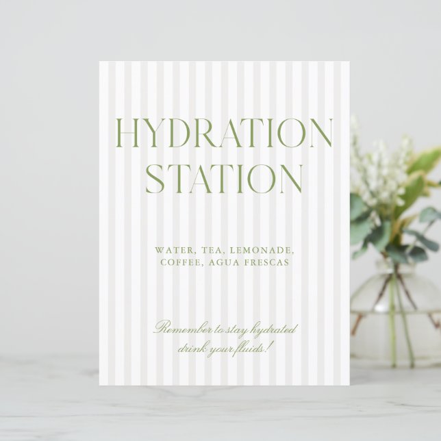 Sage Green & Beige Stripe Hydration Station Sign (Staand voorkant)