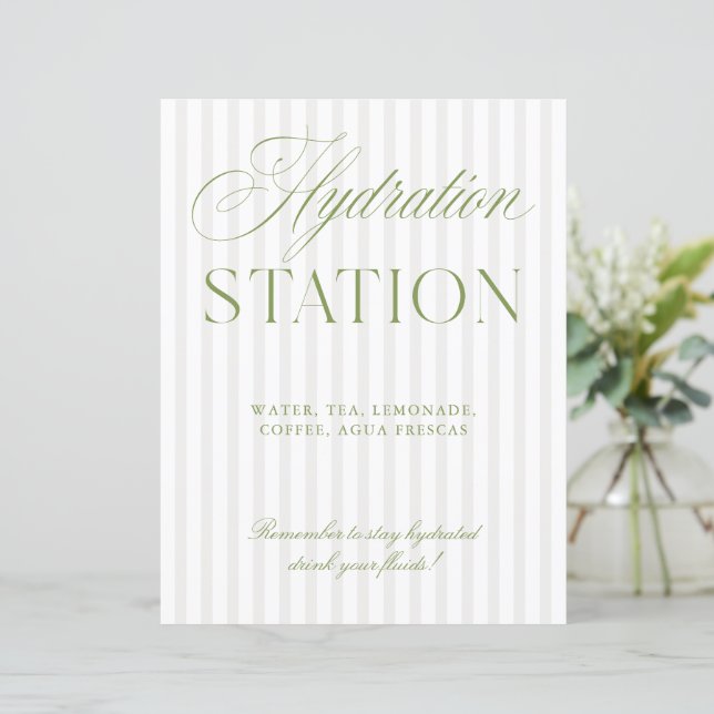 Sage Green & Beige Wedding Hydration Station Sign (Staand voorkant)