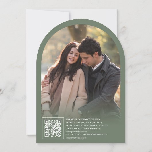 Sage Green Beige Wildflower Butterfly Boog Huwelij Kaart (Achterkant)