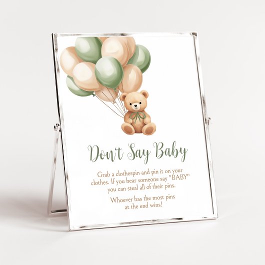 Sage Green Beren ballon Baby shower zeg niet Baby Poster