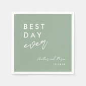 Sage Green Best Day Ever Weddenschappen Reception Servet (Voorkant)