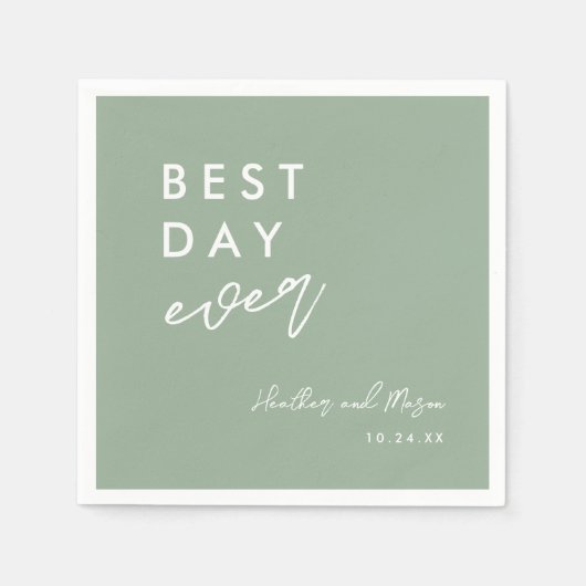 Sage Green Best Day Ever Weddenschappen Reception Servet (Voorkant)