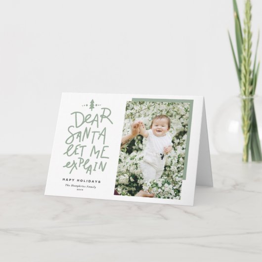 Sage Green Beste Kerstman Laat me Baby foto uitleg Feestdagen Kaart (Voorkant)