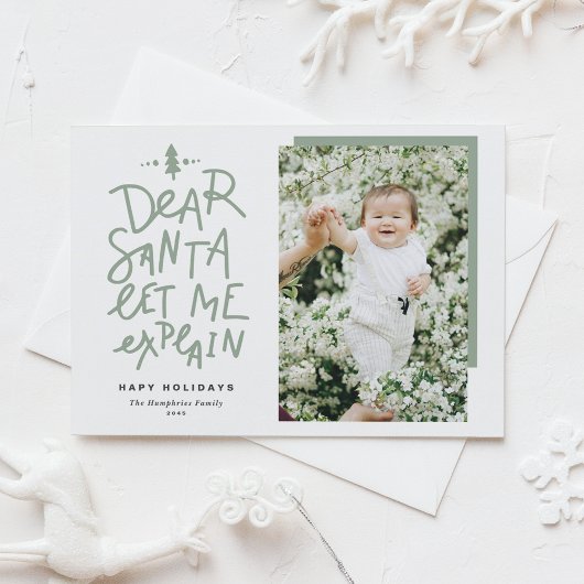 Sage Green Beste Kerstman Laat me Baby foto uitleg Feestdagenkaart