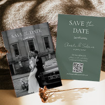 Sage Green Bewaar de Date Kaart met Wedding QR Cod