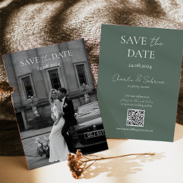 Sage Green Bewaar de Date Kaart met Wedding QR Cod