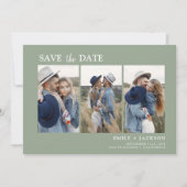 Sage Green Bewaar de datum 4 Foto Eenvoudig Save The Date (Voorkant)