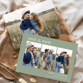 Sage Green Bewaar de datum 4 Foto Eenvoudig Save The Date