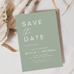 Sage Green Bewaar de datum Elegant Minimalistisch  Save The Date<br><div class="desc">De bruiloft Elegant redt de datumkaarten. Sparen de kaarten van de Datum bevatten een moderne hand geschreven kromme manuscripttypografie die elegant,  eenvoudig en modern zijn om na u minimalistische eenvoudige trouwdag te gebruiken viering.</div>